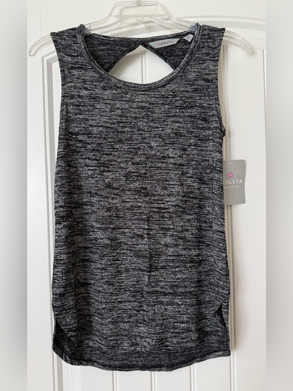 Athleta Pose Tank Top XXS Marled Charcoal Gray Black Keyhole Open Back NWT